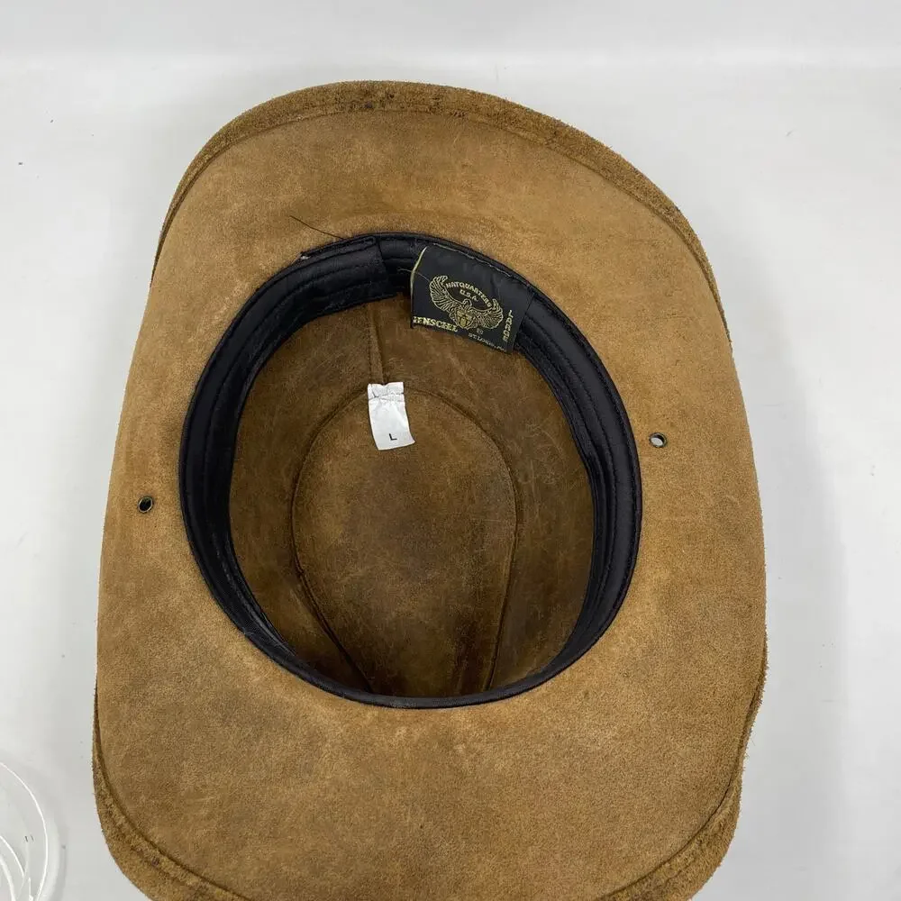Henschel Hats Mountaineer Western Leather Aussie Hat Brown Distressed unisex L